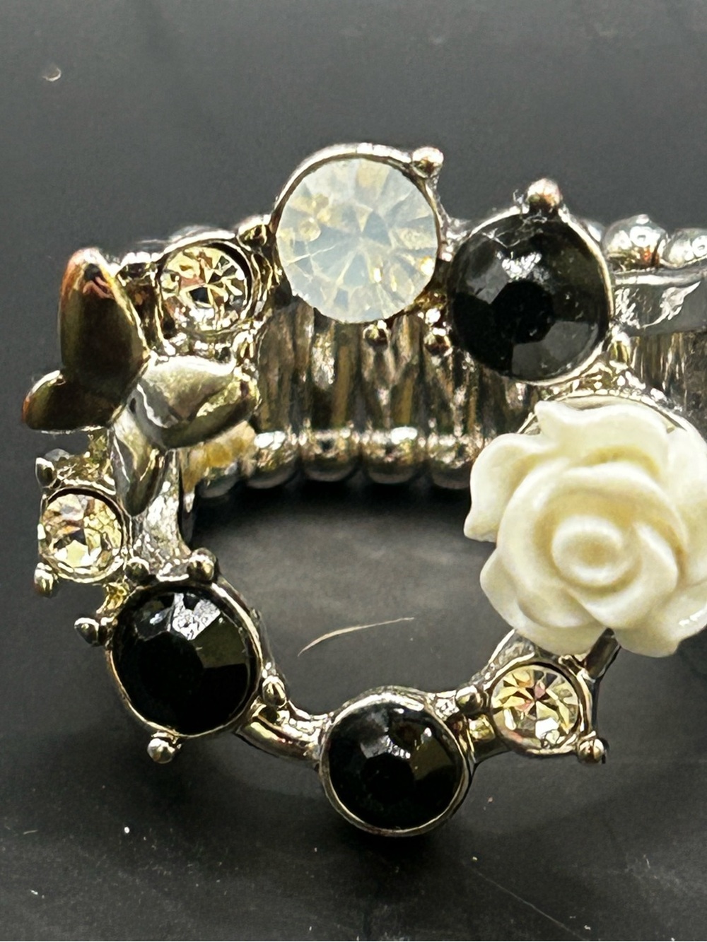 Black & White Butterfly Floral Stretch Ring
